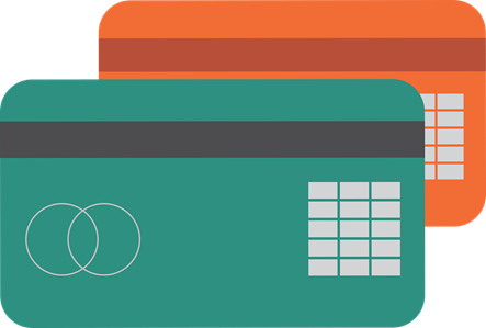 Dois cartões de crédito, um verde na frente e um laranja atrás do verde: referência a crédito consciente 